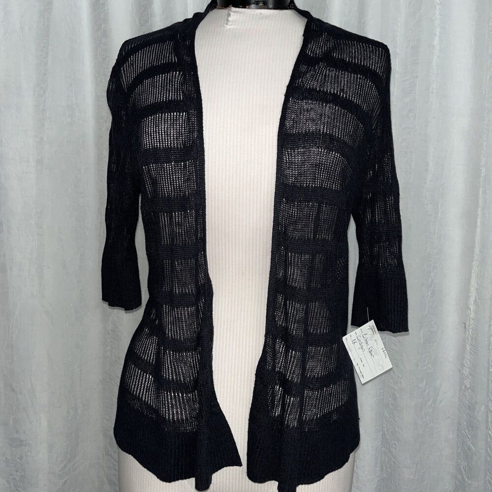 Eileen Fisher Women's Cardigan Navy Blue Open Knit Size P L